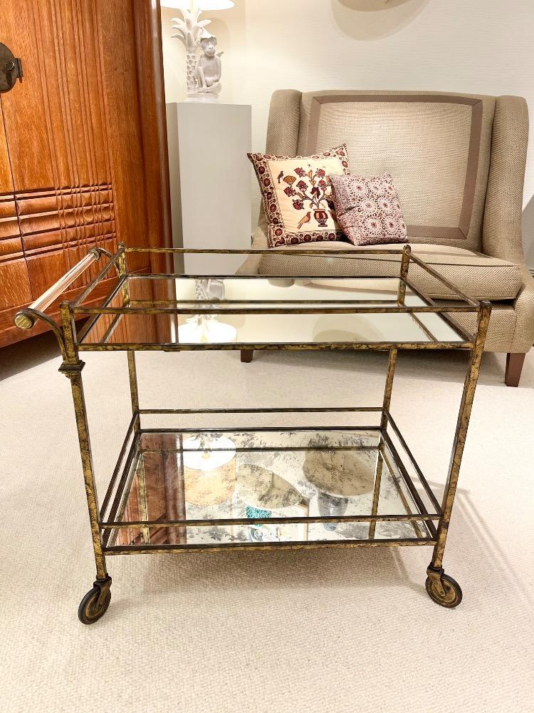 Bar cart in gilded wrought iron and glass. France circa 1940.