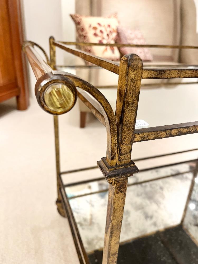 Bar cart in gilded wrought iron and glass. France circa 1940.