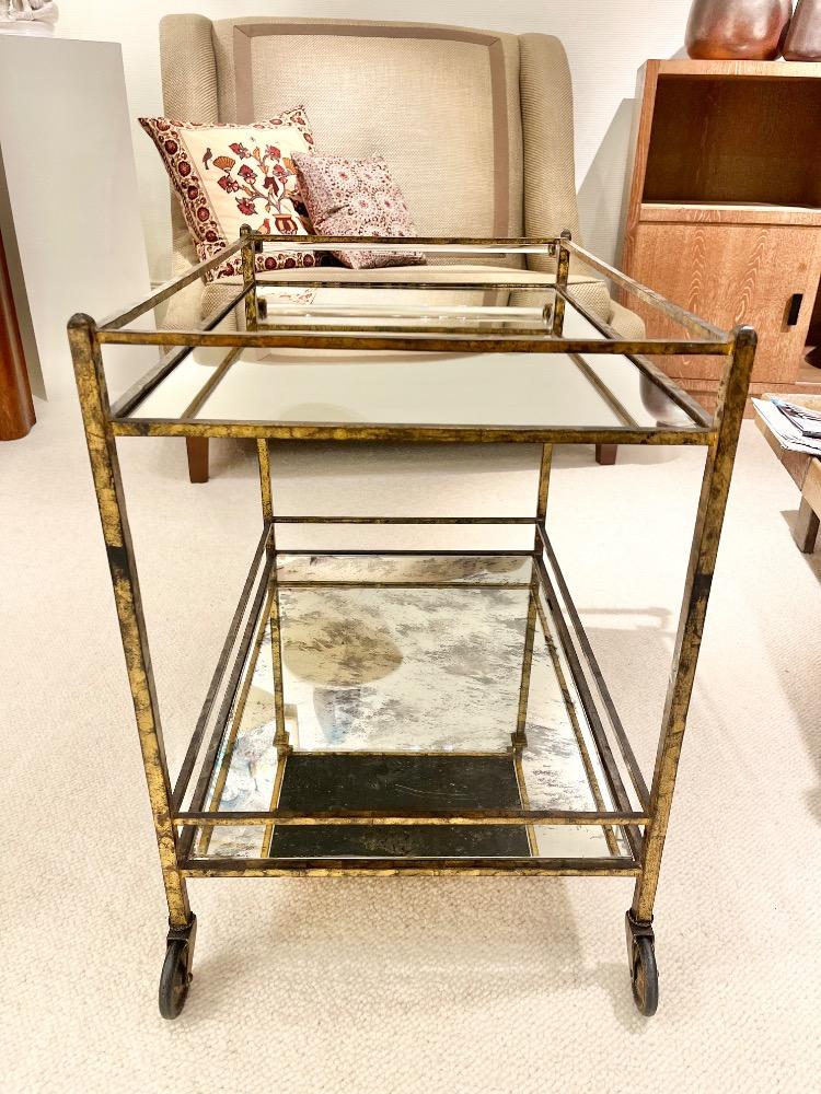 Bar cart in gilded wrought iron and glass. France circa 1940.