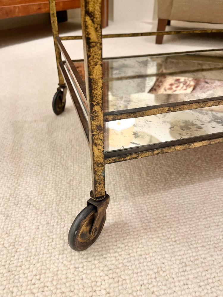 Bar cart in gilded wrought iron and glass. France circa 1940.