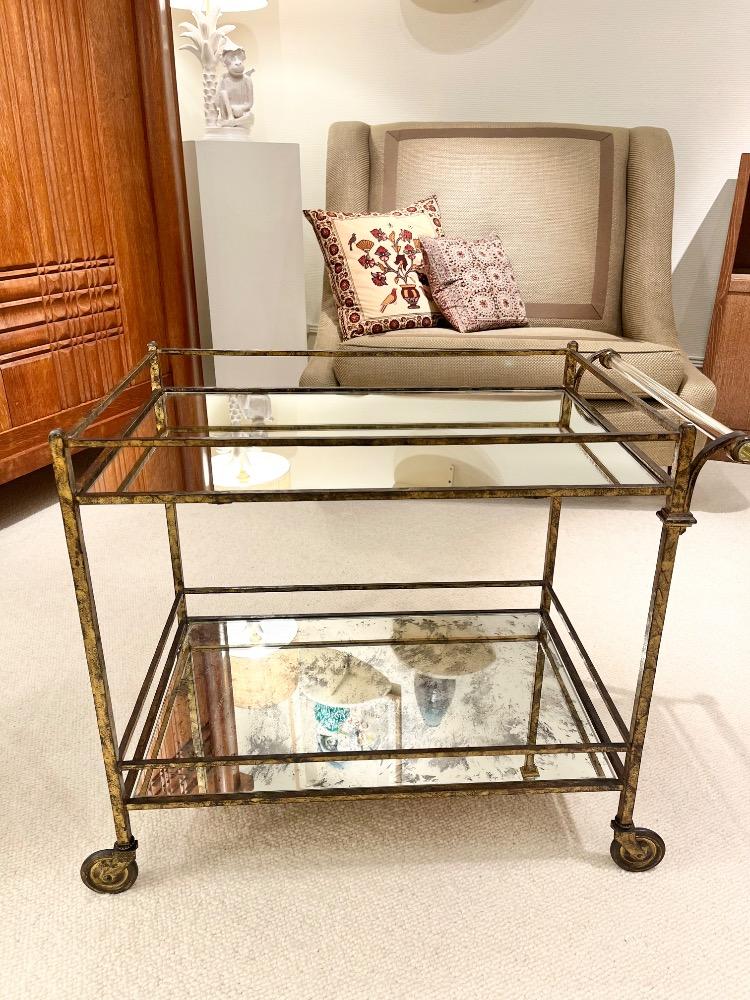 Bar cart in gilded wrought iron and glass. France circa 1940.