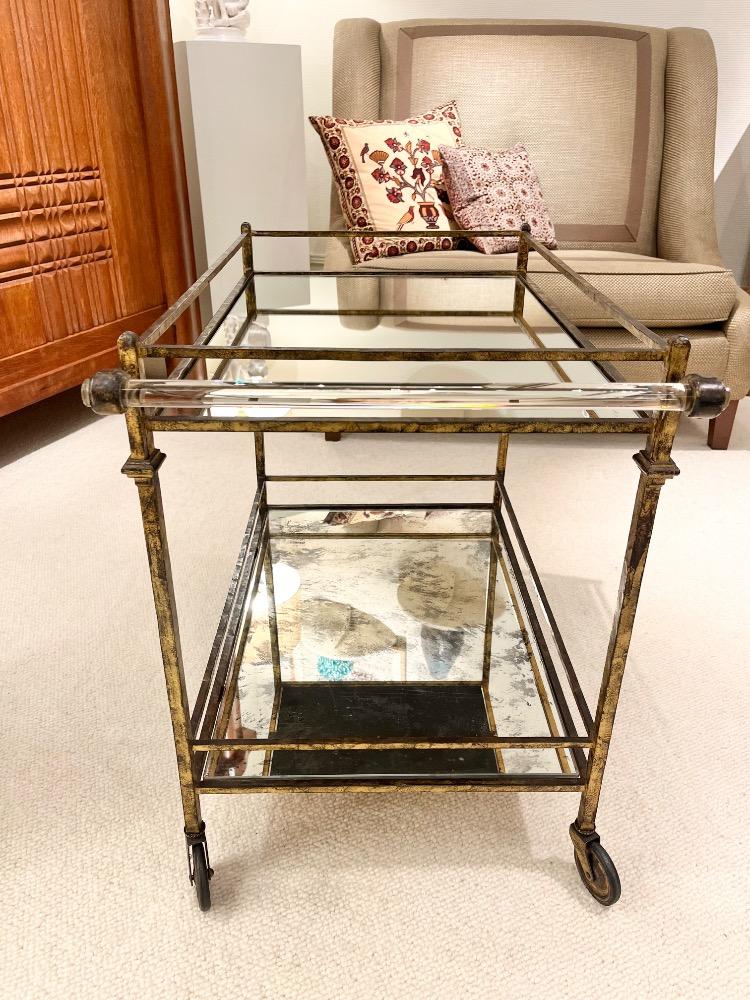 Bar cart in gilded wrought iron and glass. France circa 1940.