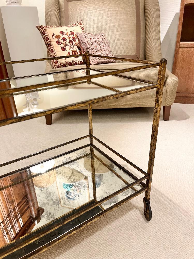 Bar cart in gilded wrought iron and glass. France circa 1940.