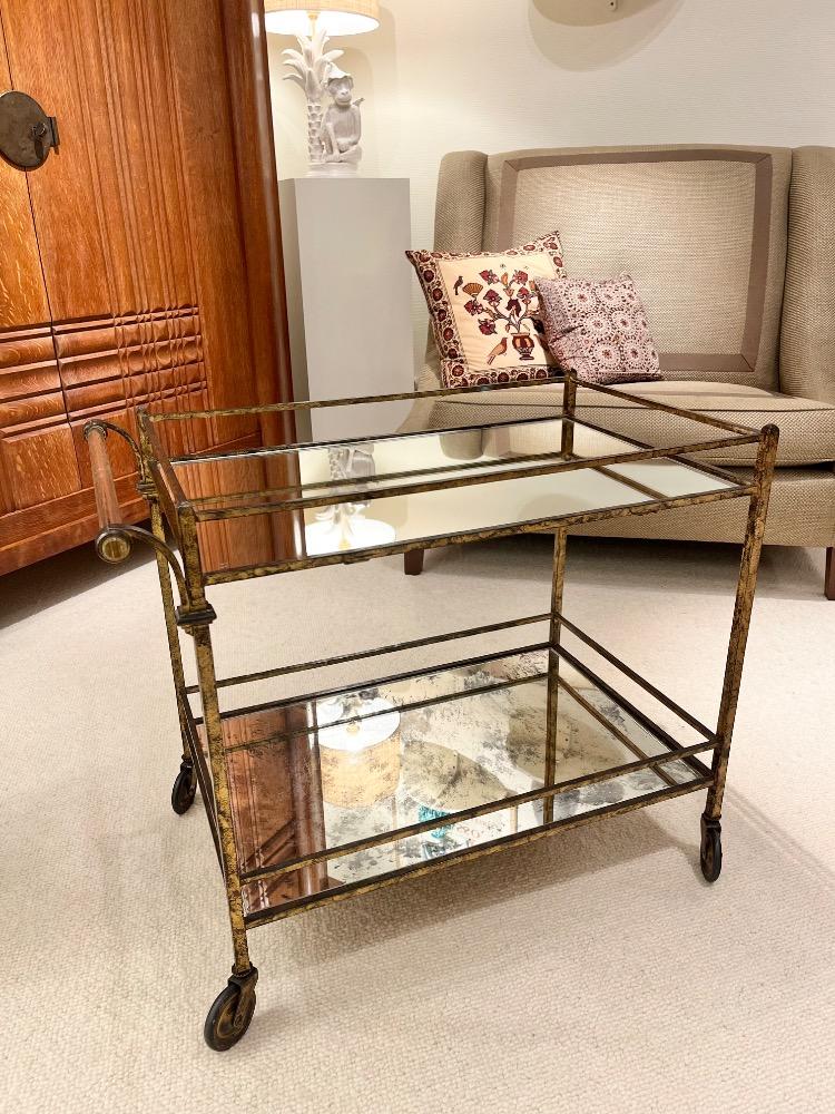 Bar cart in gilded wrought iron and glass. France circa 1940.