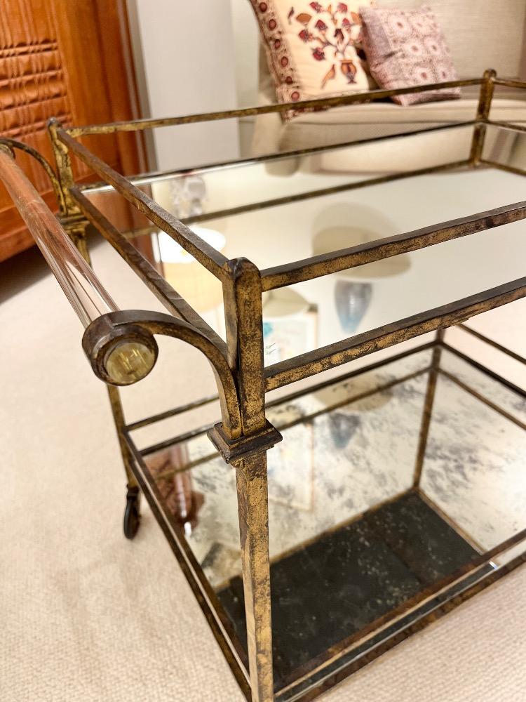 Bar cart in gilded wrought iron and glass. France circa 1940.
