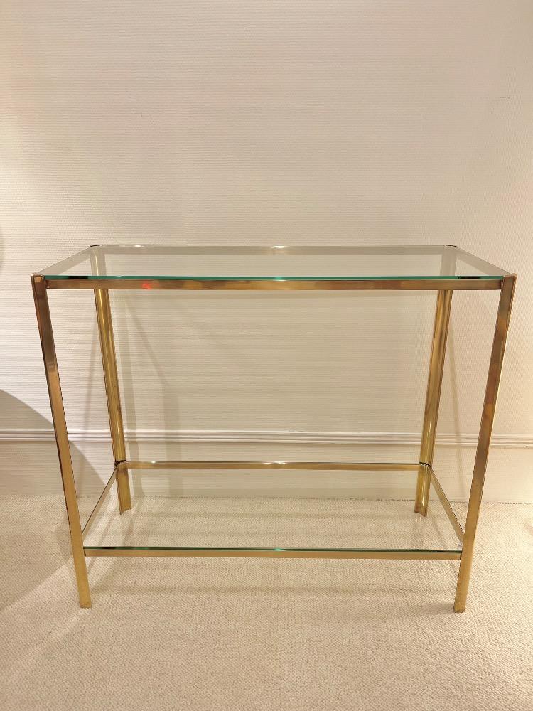 Bronze console with two glass. Maison Malabert, France circa 1970-80.