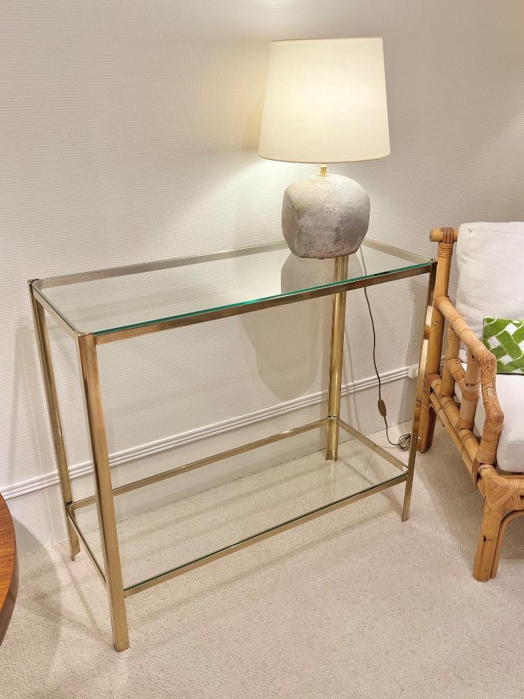Bronze console with two glass. Maison Malabert, France circa 1970-80.