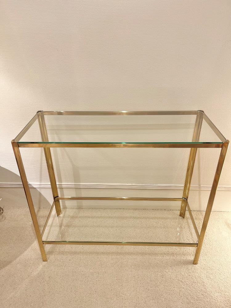 Bronze console with two glass. Maison Malabert, France circa 1970-80.