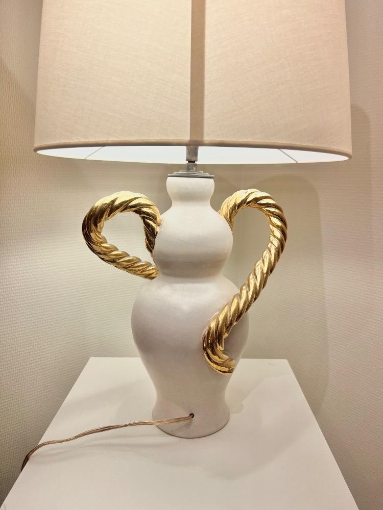 Ceramic table lamp. Marcel Giraud, Vallauris, France circa 1940.