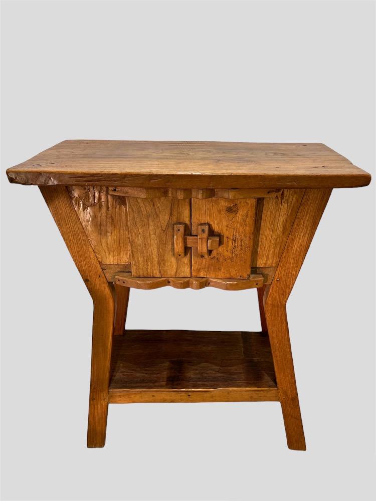 Elm console, Folk art work. France circa 1960.