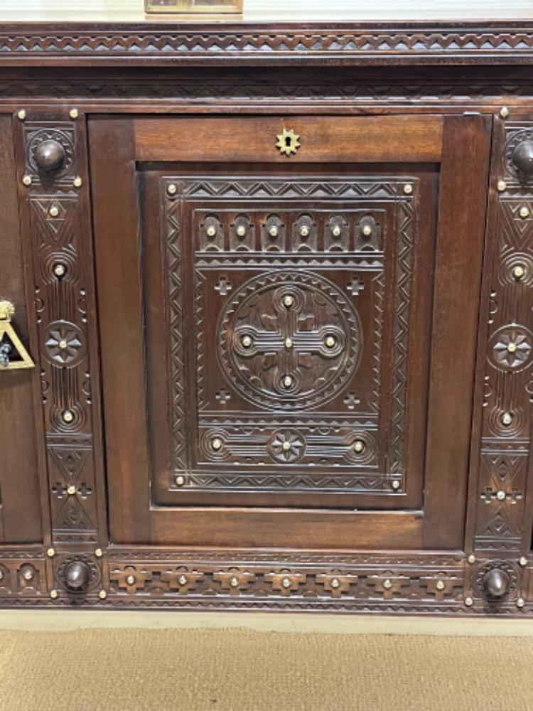 Ethnic credenza in dark beechwood. North Africa, Kabylie circa 1960.