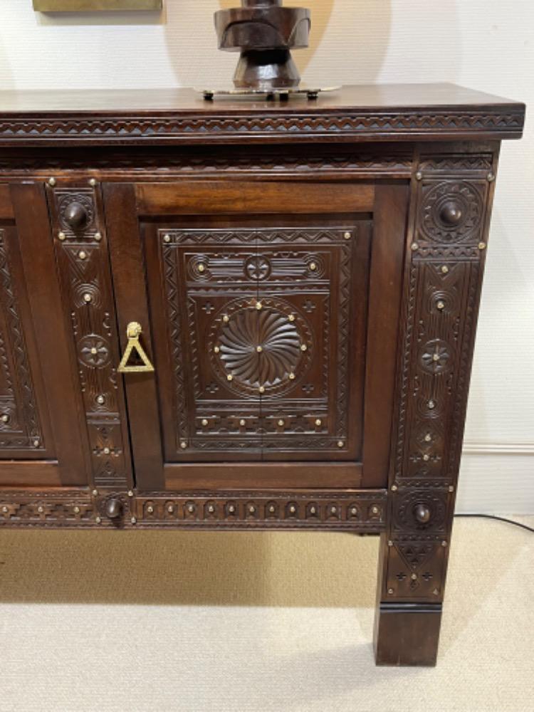 Ethnic credenza in dark beechwood. North Africa, Kabylie circa 1960.