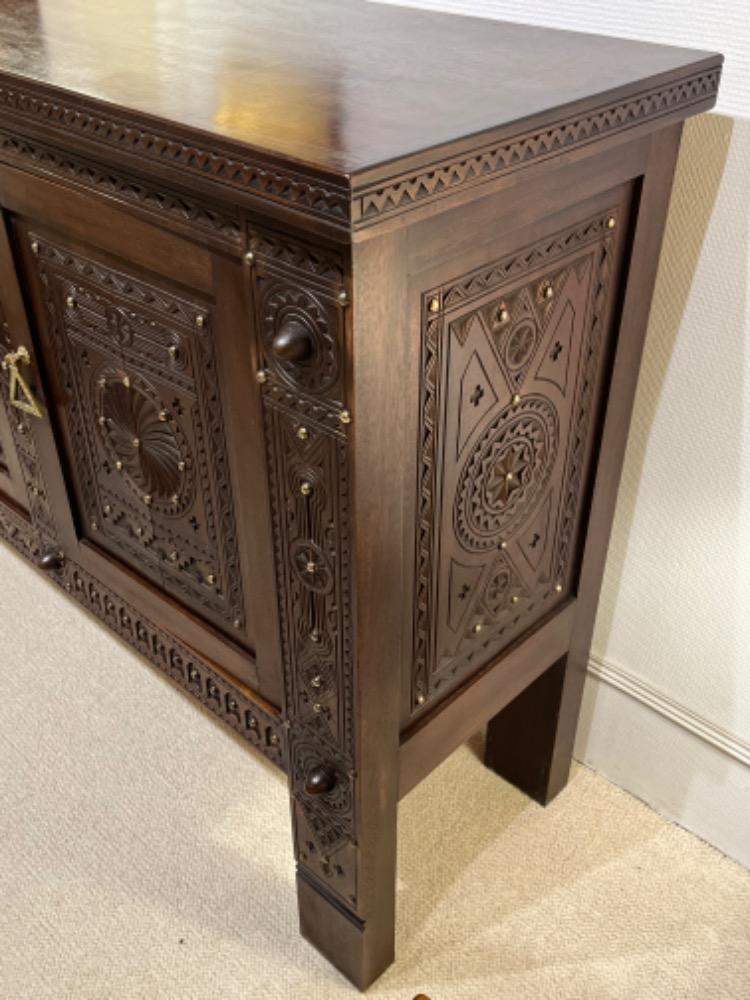 Ethnic credenza in dark beechwood. North Africa, Kabylie circa 1960.