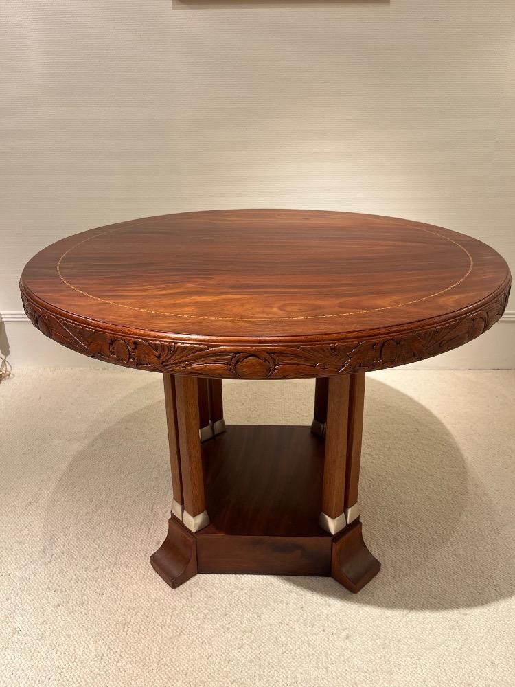 Mahogany gueridon with silver-plated metal ornamentation, Northern European .Art &Crafts circa 1910.