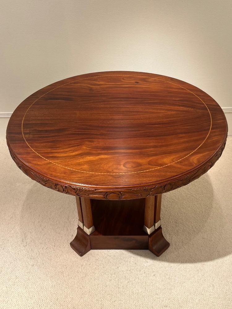 Mahogany gueridon with silver-plated metal ornamentation, Northern European .Art &Crafts circa 1910.