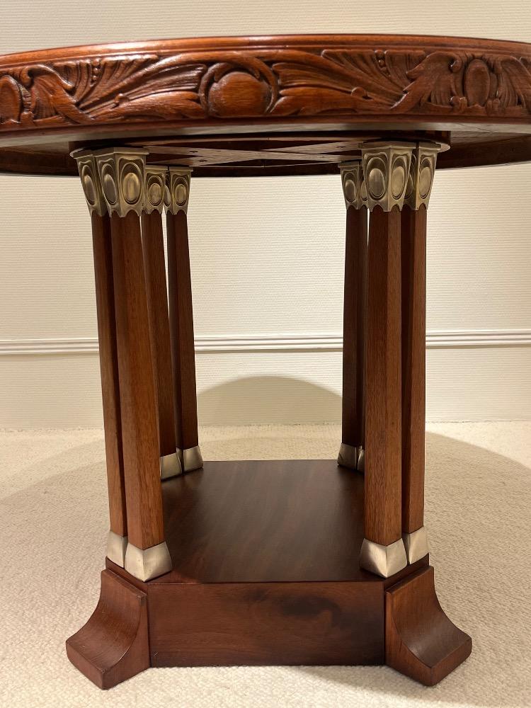 Mahogany gueridon with silver-plated metal ornamentation, Northern European .Art &Crafts circa 1910.