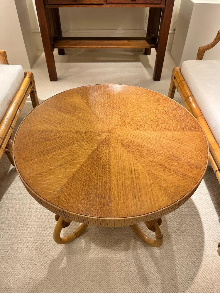 Oak and rattan gueridon. France circa 1960