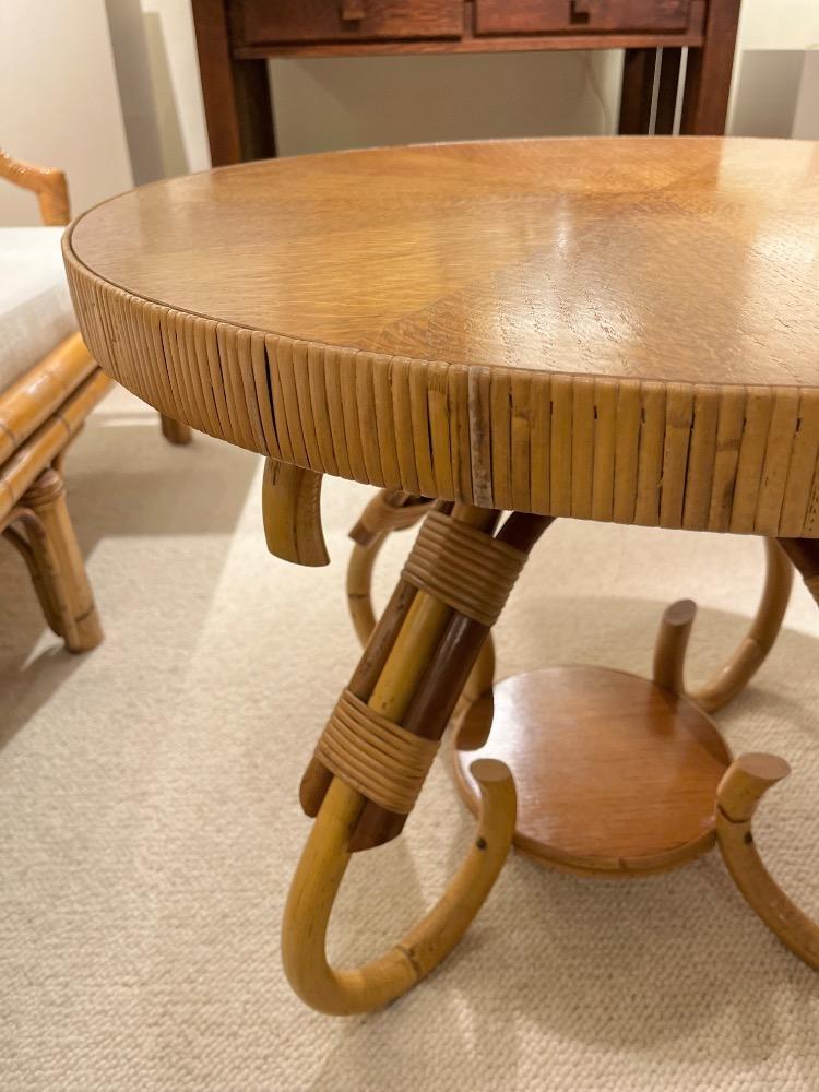 Oak and rattan gueridon. France circa 1960