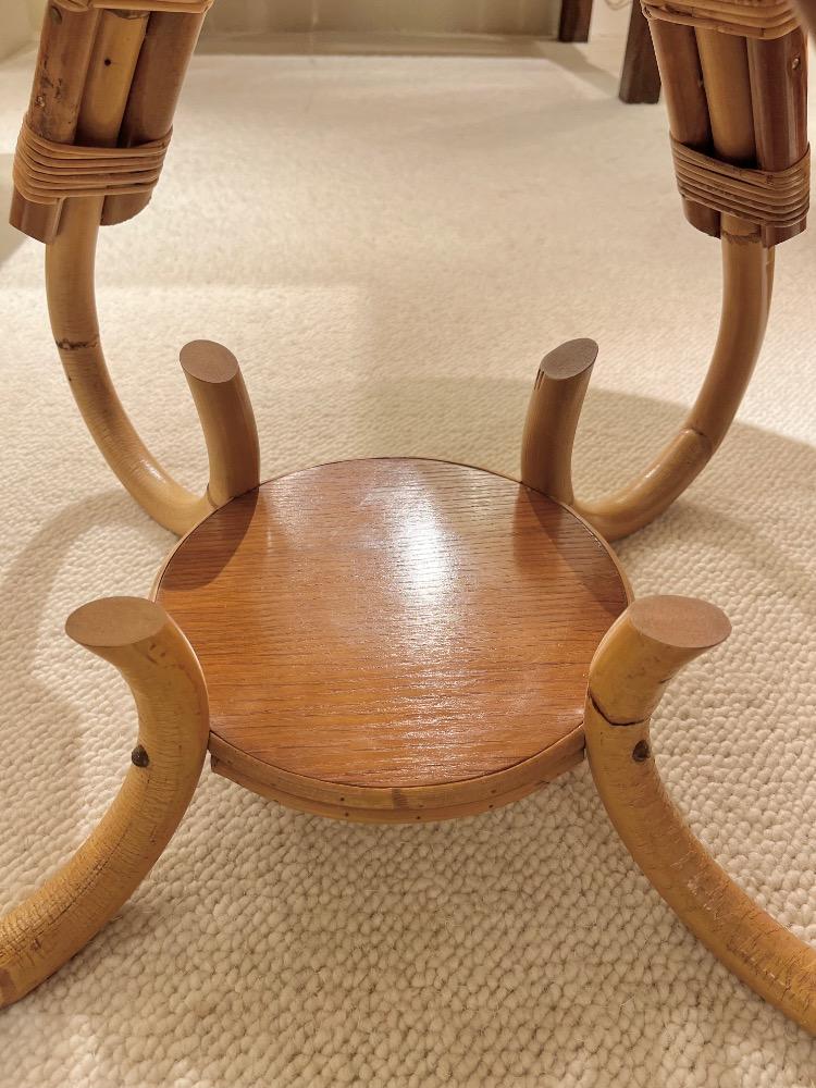 Oak and rattan gueridon. France circa 1960