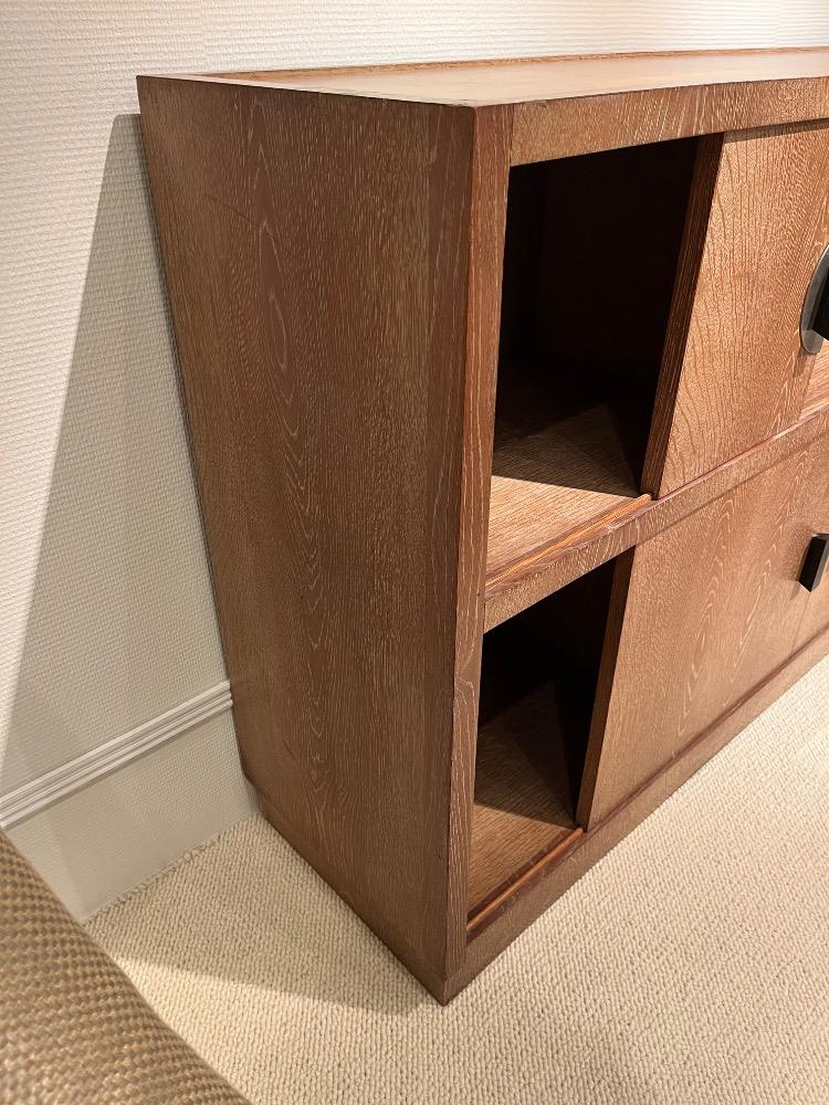 Oak cerused credenza, sliding doors. France circa 1930-40.
