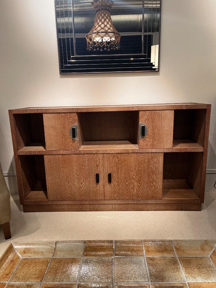 Oak cerused credenza, sliding doors. France circa 1930-40.