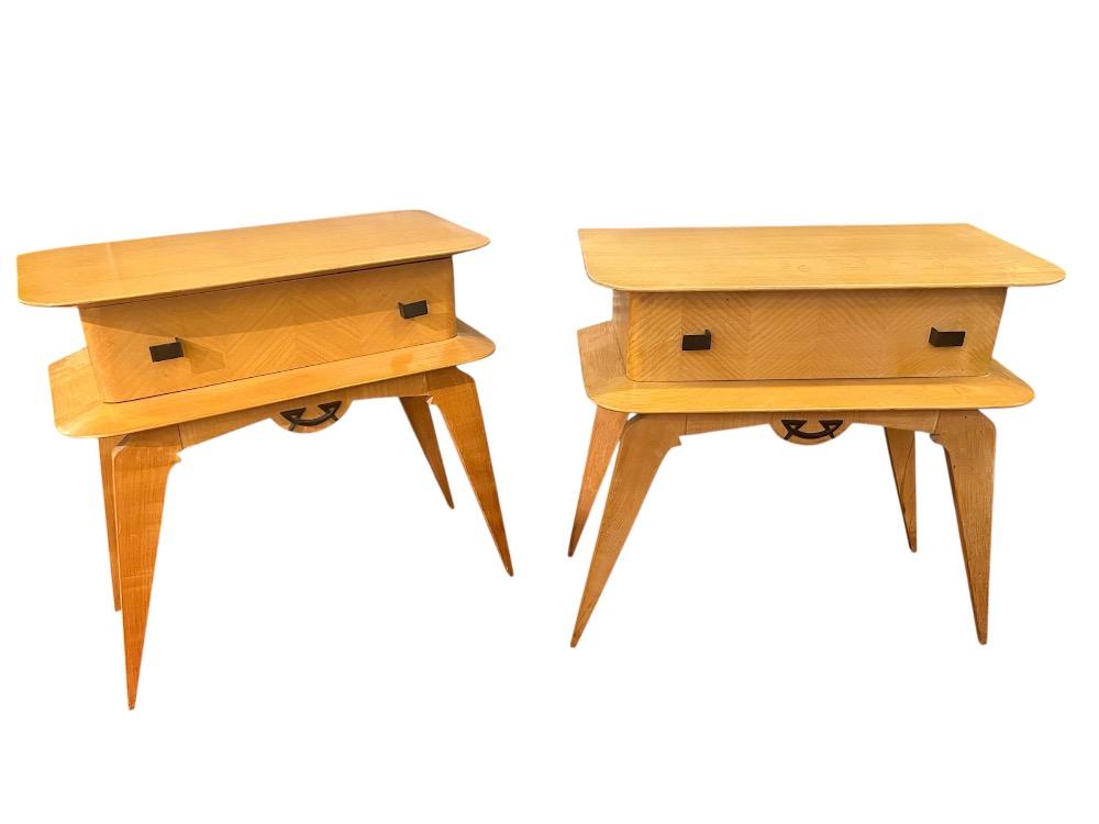 Pair of ash bedside tables. France circa 1950.
