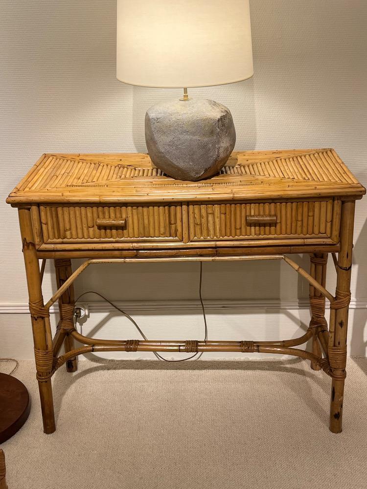 Pair of bambou consoles. Circa 1970.