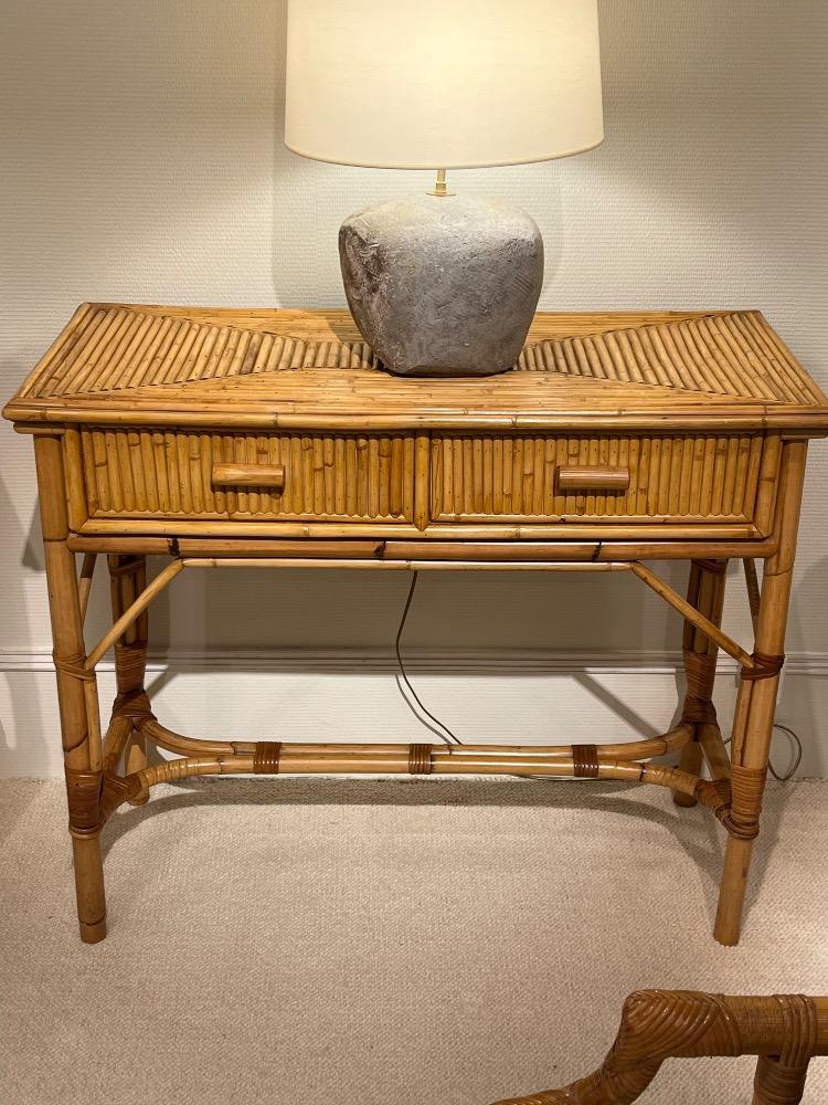 Pair of bambou consoles. Circa 1970.