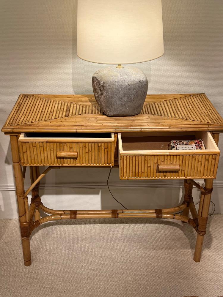Pair of bambou consoles. Circa 1970.