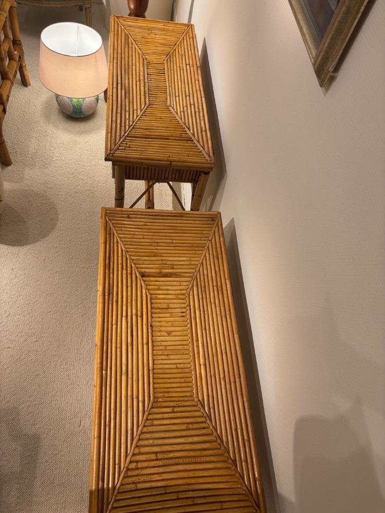 Pair of bambou consoles. Circa 1970.