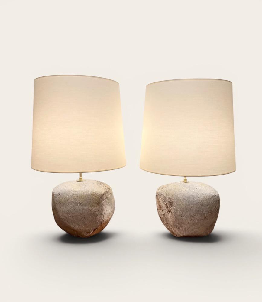 Pair of ceramic table lamps. David Whitehead, La Borne. Contemporary. Unique piece.