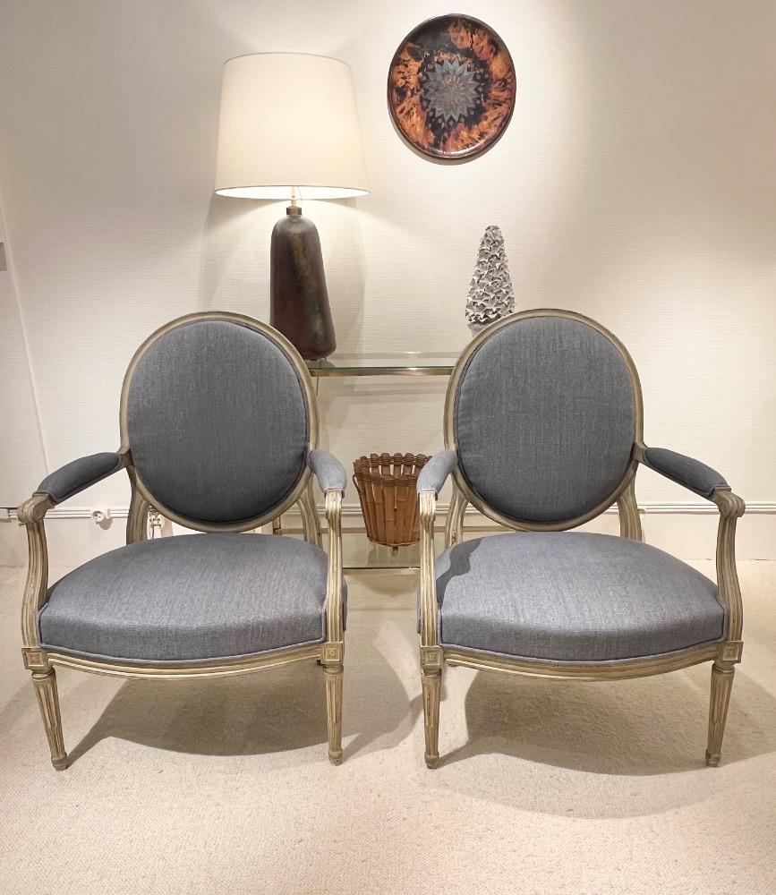 Pair of lacquered Louis XVI style armchairs. France circa 1950.