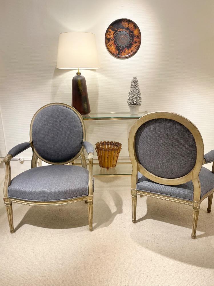 Pair of lacquered Louis XVI style armchairs. France circa 1950.