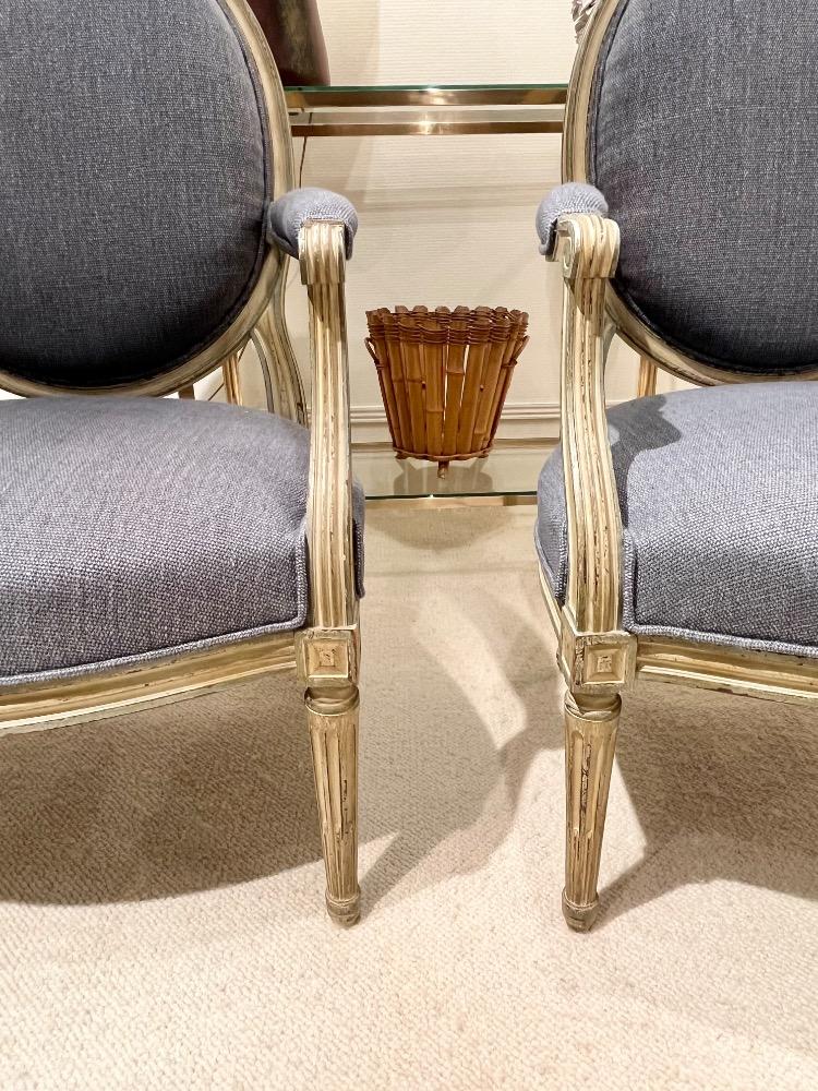 Pair of lacquered Louis XVI style armchairs. France circa 1950.