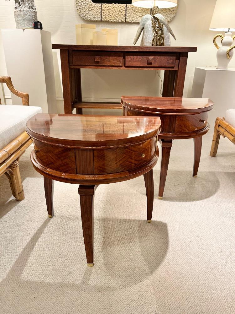 Pair of night stands in rosewood veneer. Att.Jules Leleu, France circa 1950.