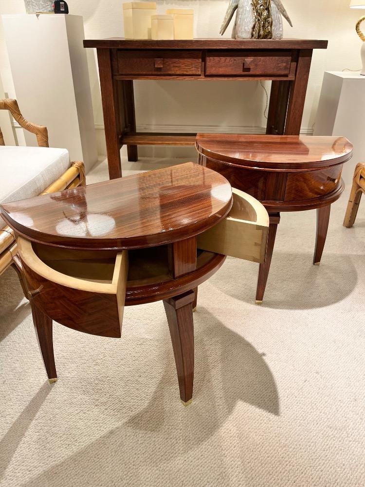 Pair of night stands in rosewood veneer. Att.Jules Leleu, France circa 1950.