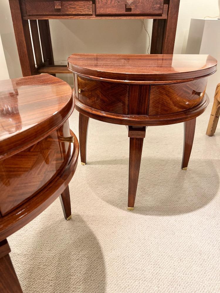 Pair of night stands in rosewood veneer. Att.Jules Leleu, France circa 1950.
