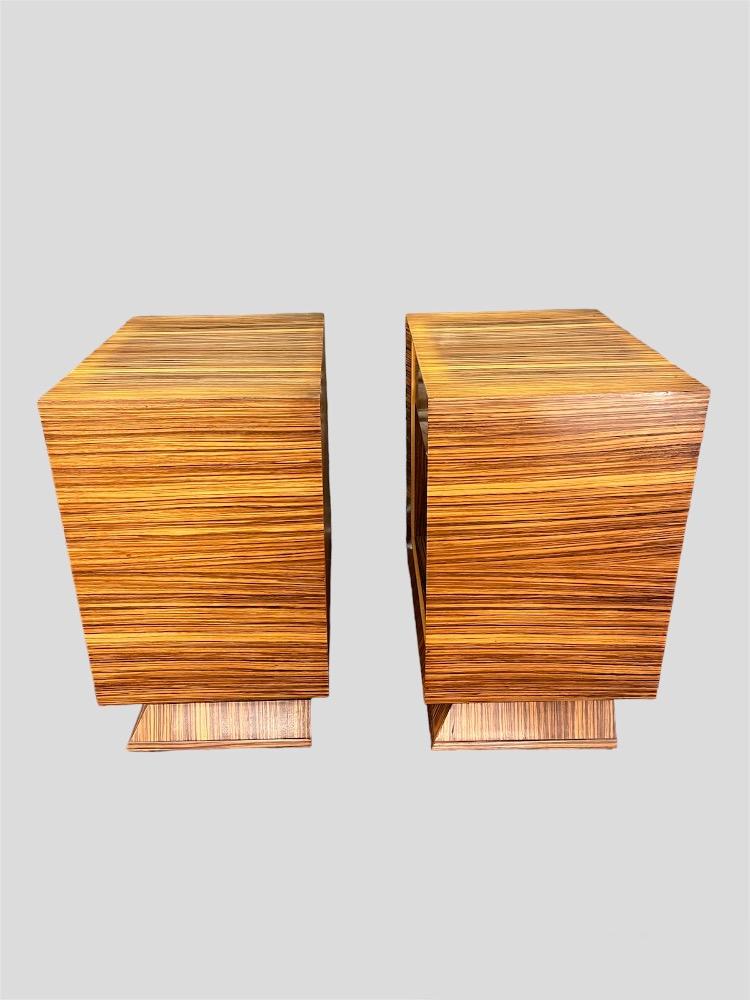 Pair of zebrano bedside tables. France circa 1960.