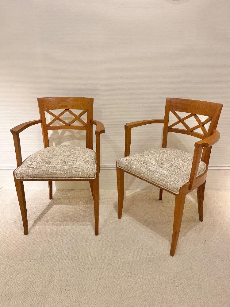 Set of four oak  armchairs. France circa 1940.